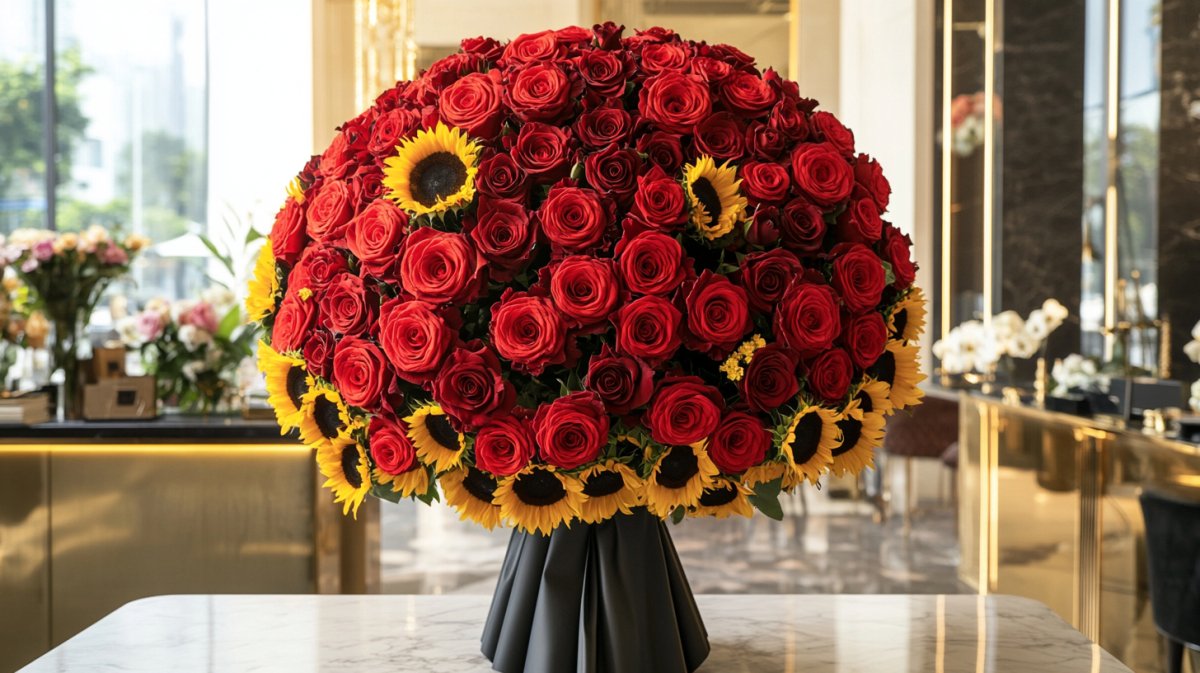 Preserved Roses and Sunflower Bouquet