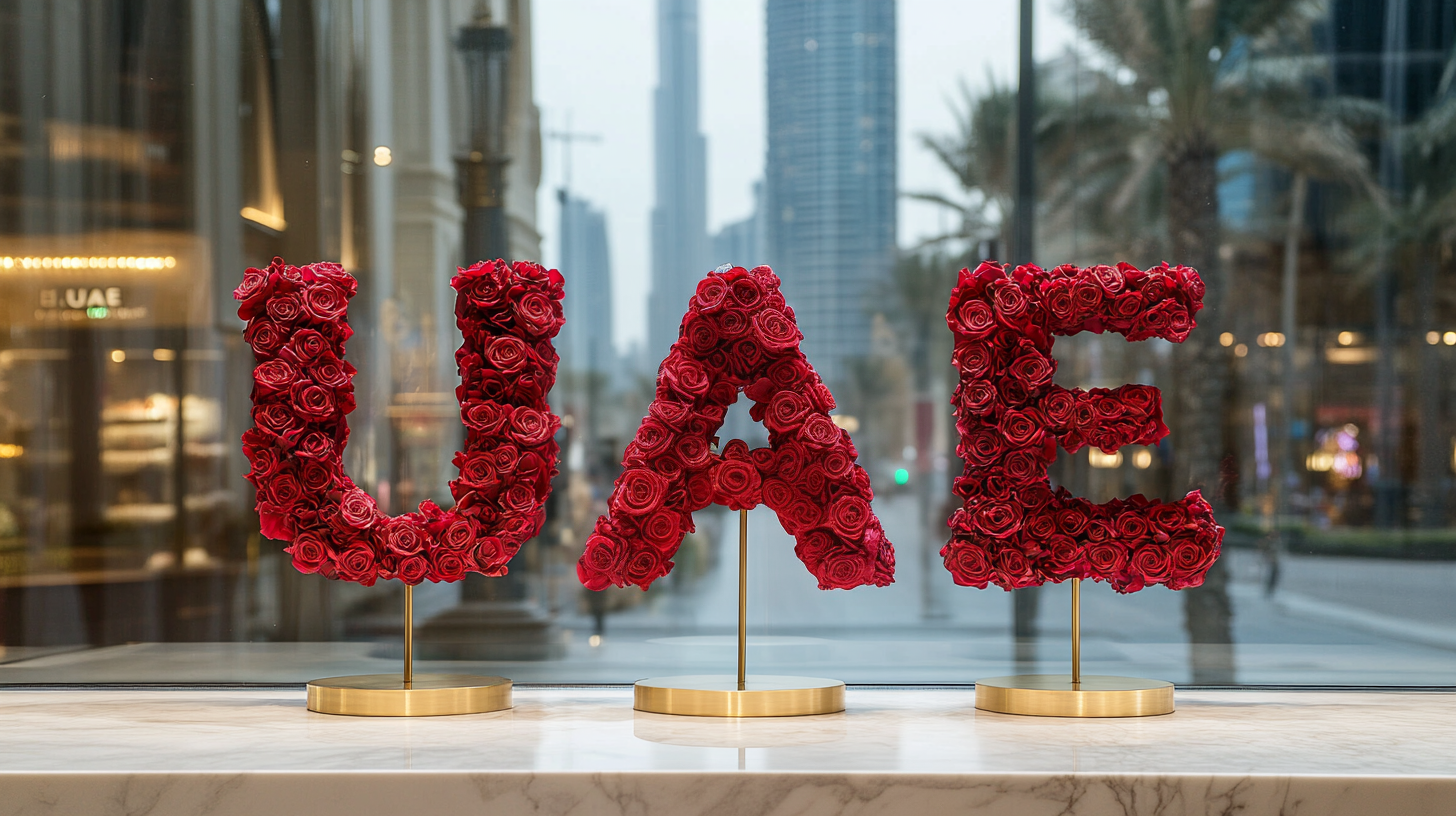 Rose Art for UAE – Red, Green, White & Black Elegance