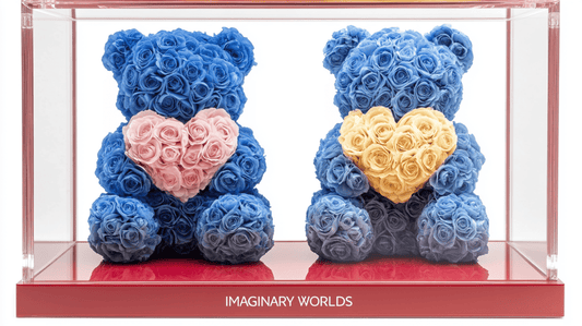 Blue Rose Bear Set with Pink and Yellow Hearts - Imaginary Worlds