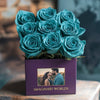 Customized Teal Infinity Roses Box with Photo - Royal Purple Box - Imaginary Worlds