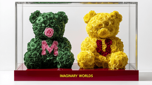 Green and Yellow Rose Bear Set with Letter Accents - Imaginary Worlds