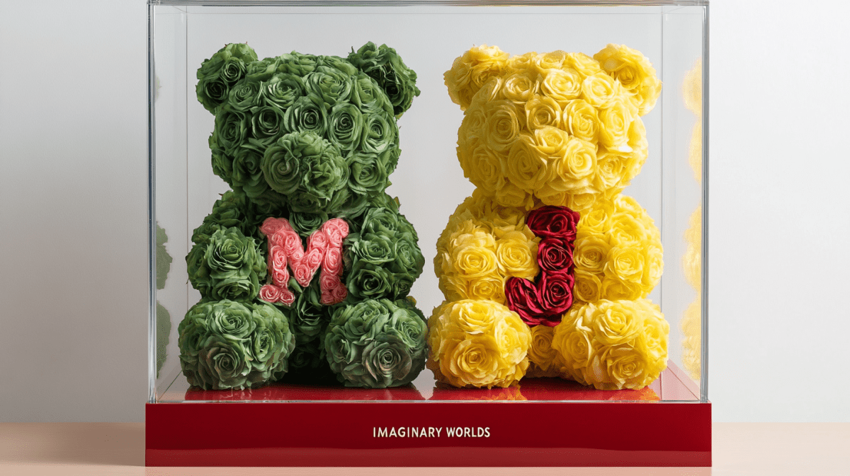 Green and Yellow Rose Bear Set with Letter Accents - Imaginary Worlds