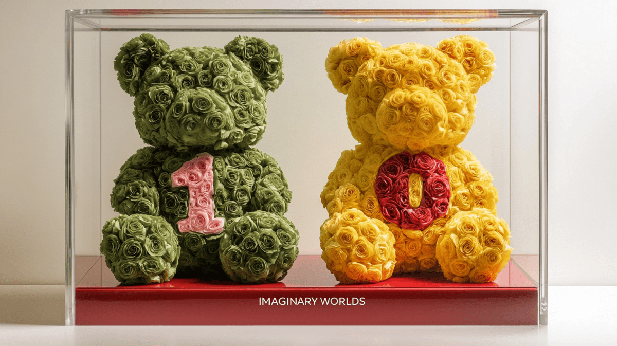 Green and Yellow Rose Bear Set with Pink and Red Numbers - Imaginary Worlds