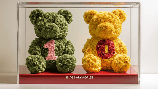 Green and Yellow Rose Bear Set with Pink and Red Numbers - Imaginary Worlds