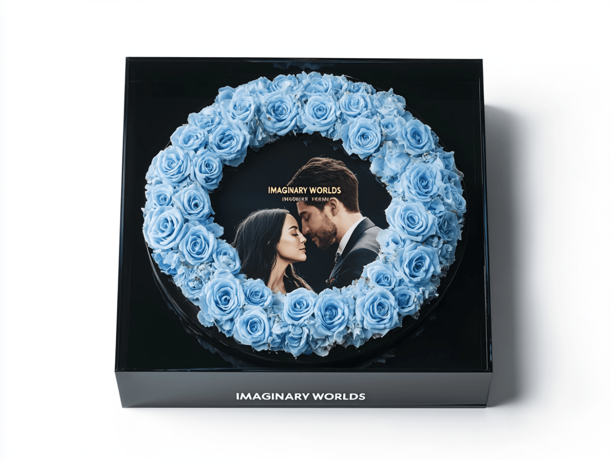 Imaginary Worlds Custom Vinyl Rose Box – Light Blue Roses Edition - Imaginary Worlds