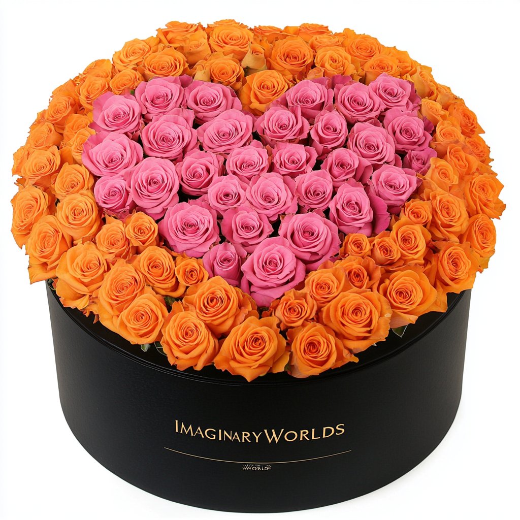 Orange Ramo Buchon with Pink Rose Heart - Imaginary Worlds