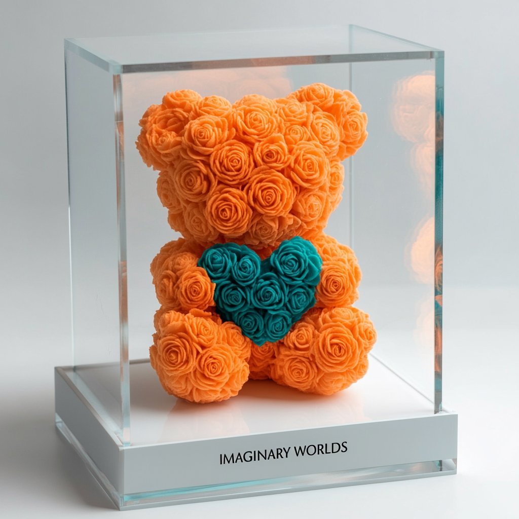 Orange Rose Bear with Pink Heart - Imaginary Worlds