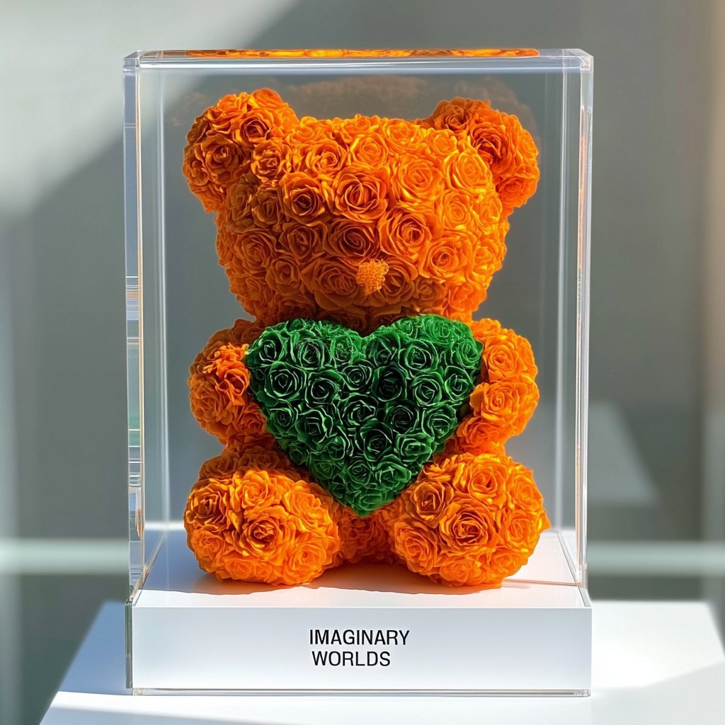Orange Rose Bear with Pink Heart - Imaginary Worlds