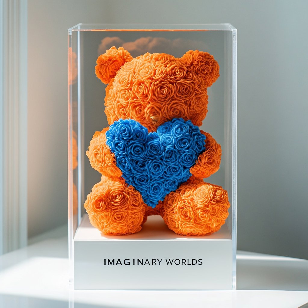 Orange Rose Bear with Pink Heart - Imaginary Worlds