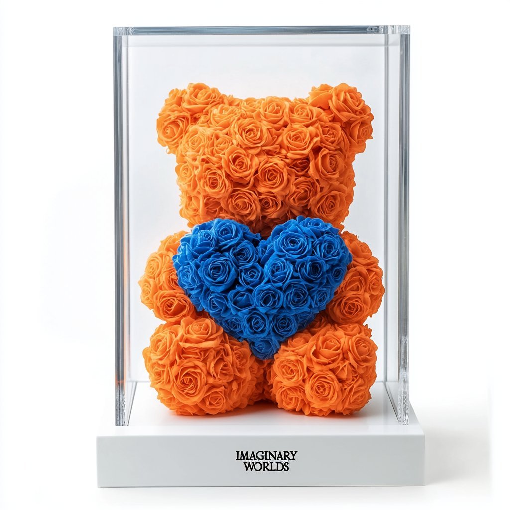 Orange Rose Bear with Pink Heart - Imaginary Worlds