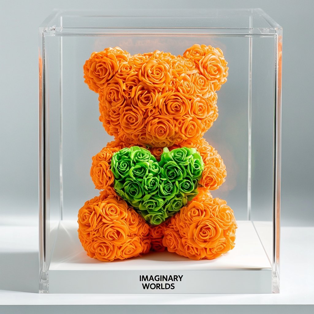 Orange Rose Bear with Pink Heart - Imaginary Worlds