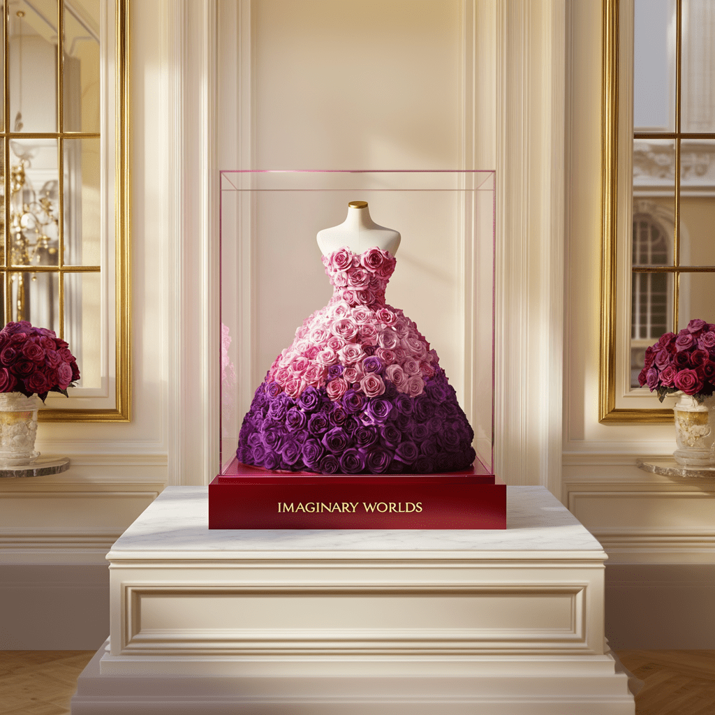Purple Gradient Rose Dress Sculpture - Imaginary Worlds