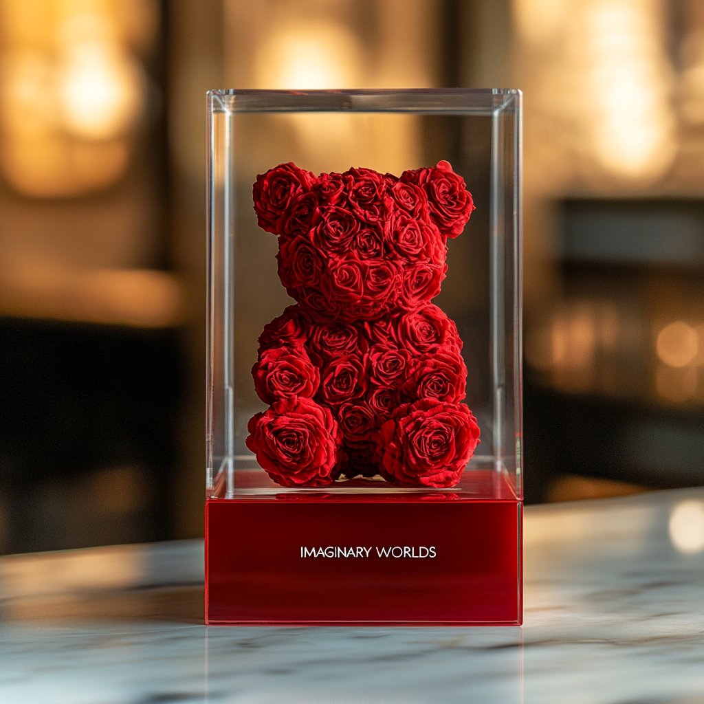 Red Preserved Rose Bear - Imaginary Worlds