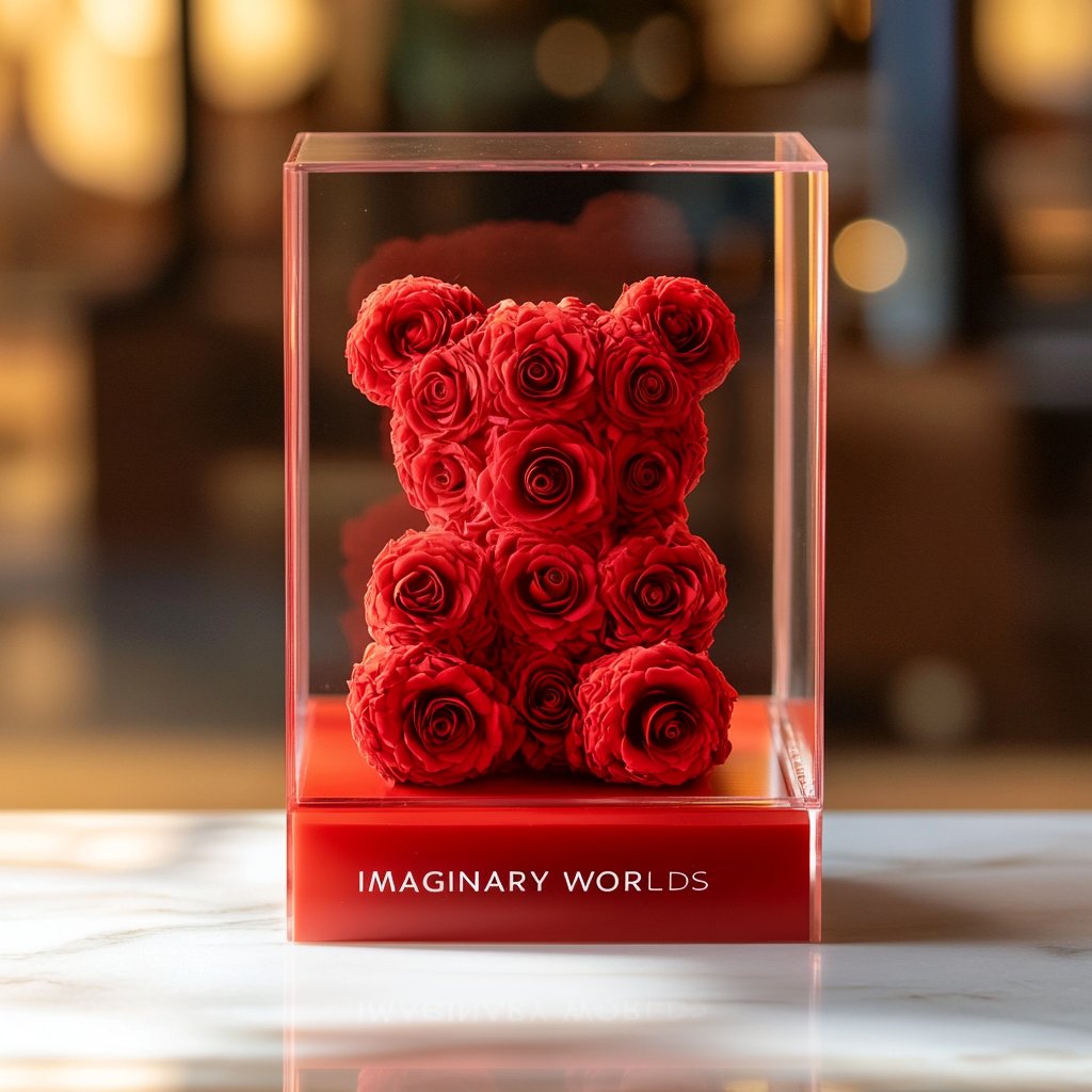 Red Preserved Rose Bear - Imaginary Worlds