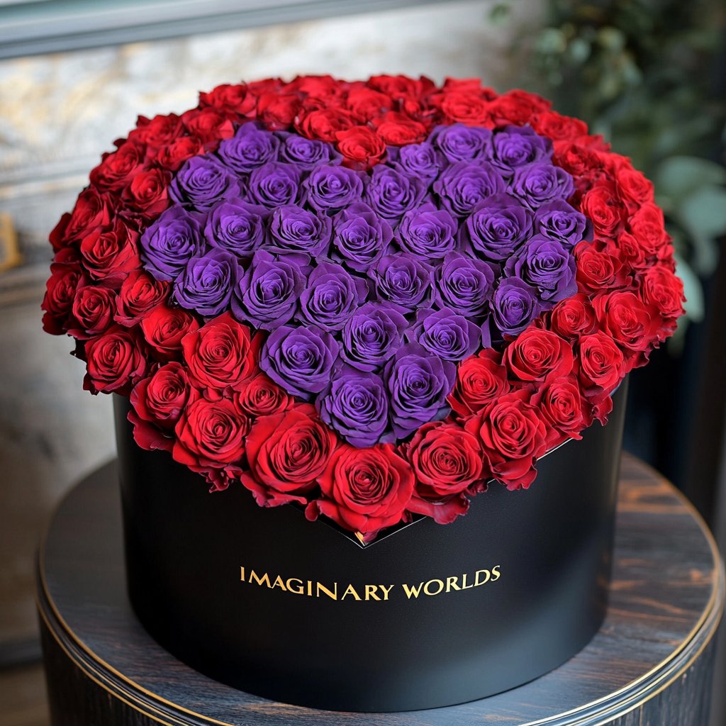 Red Ramo Buchon with Purple Rose Heart - Imaginary Worlds