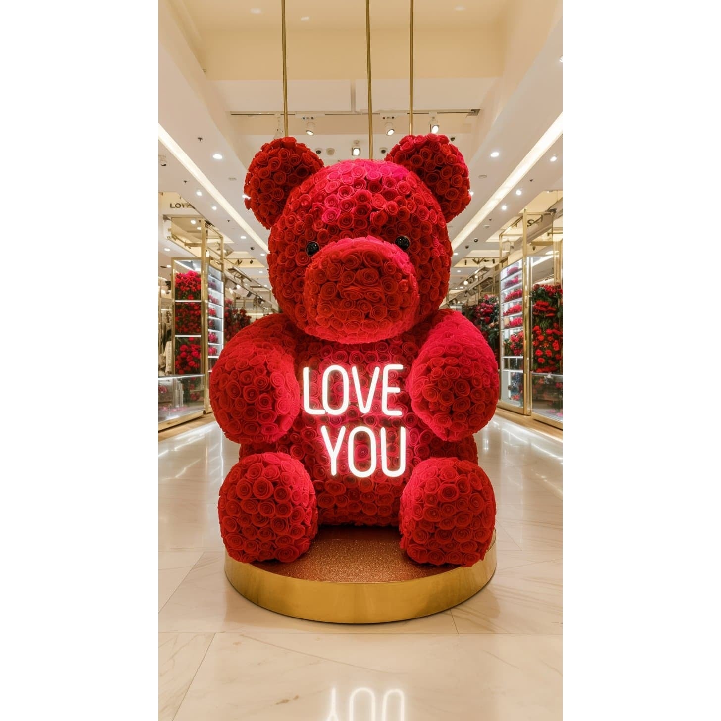 Red Rose Bear with Neon "I Love You" Message - Imaginary Worlds