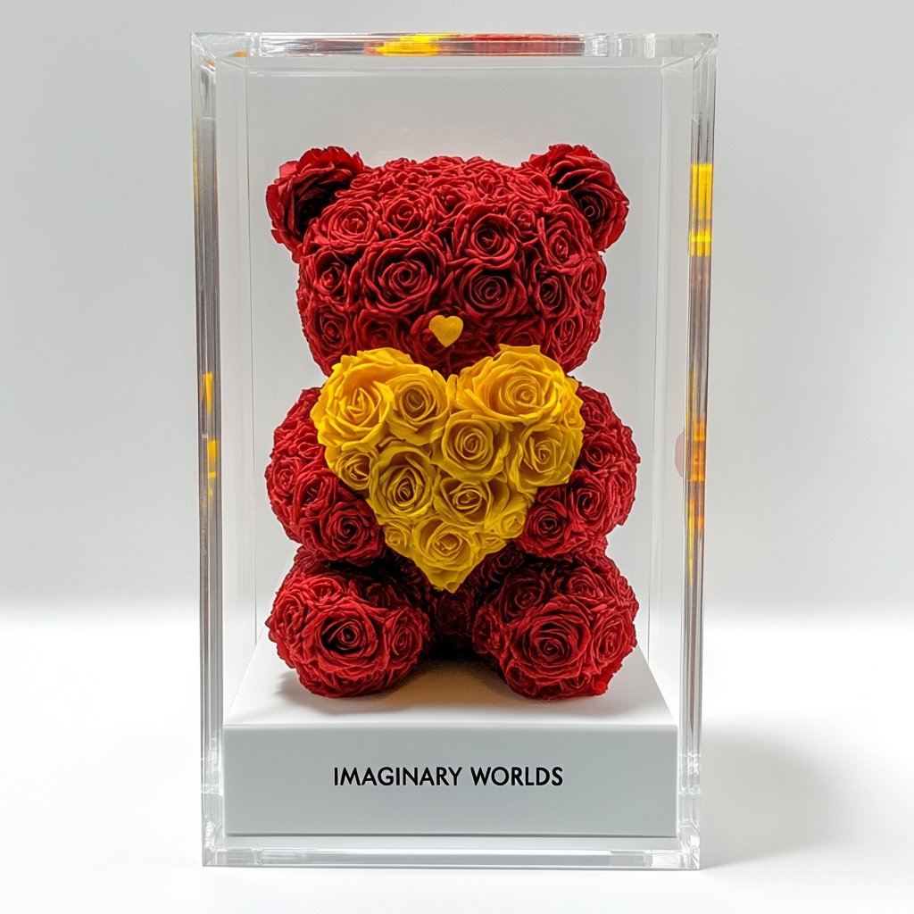 Red Rose Bear with Yellow Roses Heart - Imaginary Worlds