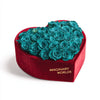 Teal Forever Roses in Heart - Shaped Velvet Box - Imaginary Worlds