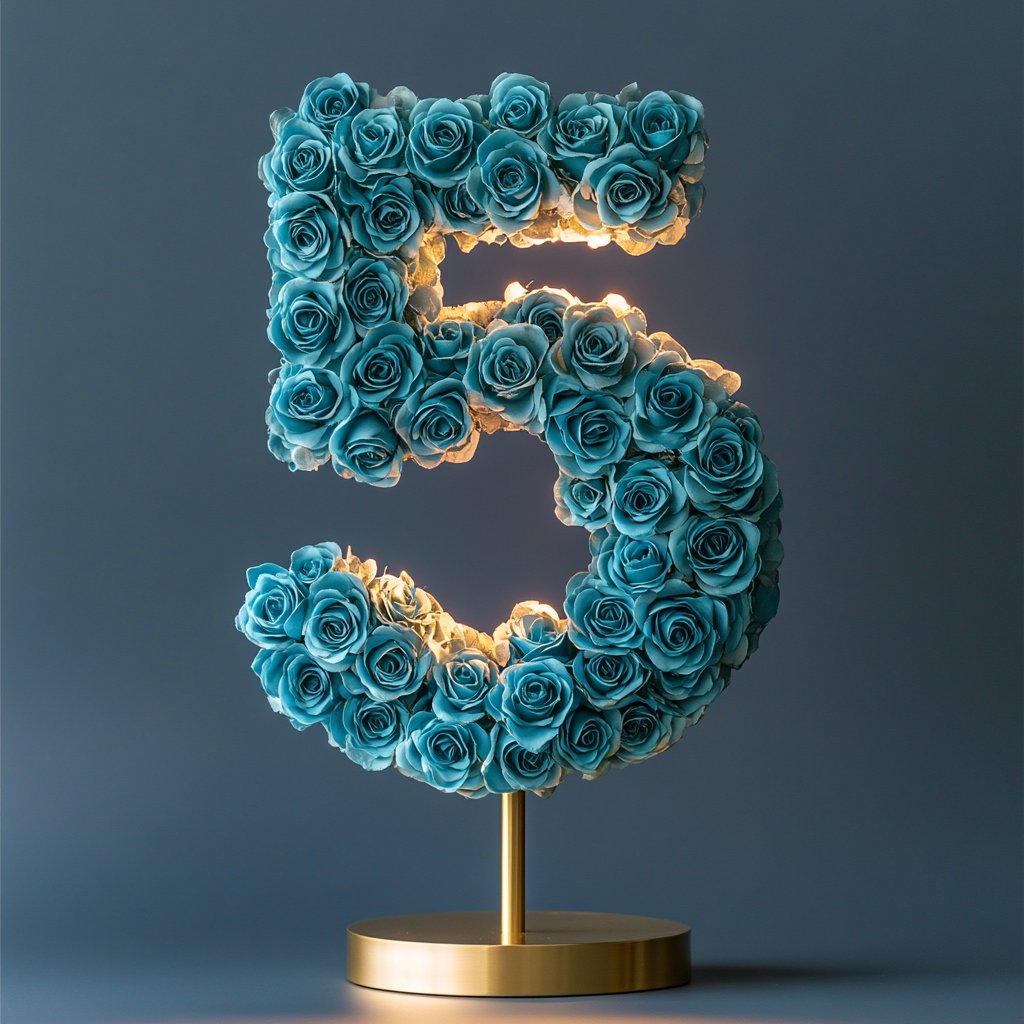 Teal Rose Eternal Number 5 Lamp - Imaginary Worlds