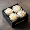 Quartet of White Forever Roses in Black Velvet Box